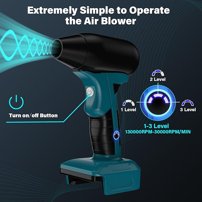130000 RPM Brushless Air Blower for Makita 18V Battery 4-Speed High-Speed Air Duster Max 190g Wind Force Cordless Jet Fan for Jobsite Car Detailing &amp Outdoor Cleaning