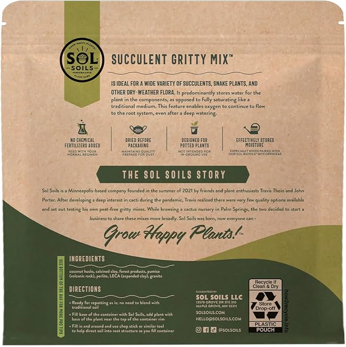 Sol Soils Fertilizer - Fast Draining Gritty Mix for Succulents - 2.5 Gallons - Coconut Husk Perlite Pumice