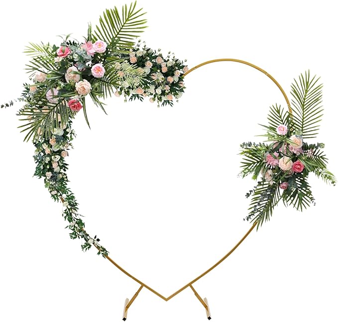Heart Shape Wedding Arch Large Gold Archway Backdrop Stand 6.89ft Metal Frame for Flower and Balloon Decor Birthday Backdrop With Base