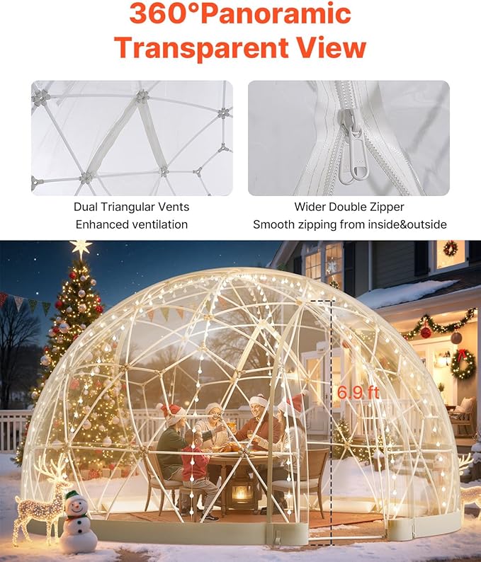VEVOR Garden Dome Tent 15 x 9.5 ft Clear Bubble Tent House for 12-14 Person Waterproof PVC Geodesic Dome Greenhouse with Ventilated Window Outdoor Igloo Tents for Patio Backyard Party Camping
