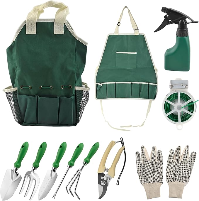 11 Piece Garden Tool Set with Gloves Bag Gardening Tools Kit for Women Men