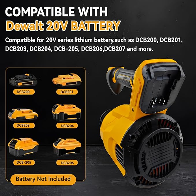Cordless Leaf Blower Compatible with Dewalt 20v Battery Brushless Motor 130mph Wind Speed 480cfm Air Volume 3 Speed Adjustment with Dual Nozzles for Yard Snow Dust Leaves Cleaning (1)