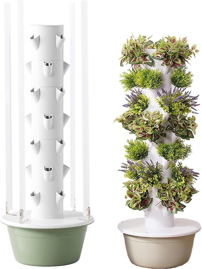 Vertical Hydroponic Grow Tower - Aeroponic System for Home Gardening with 5 Layers and Integrated Light for Growing Fruits and Vegetables