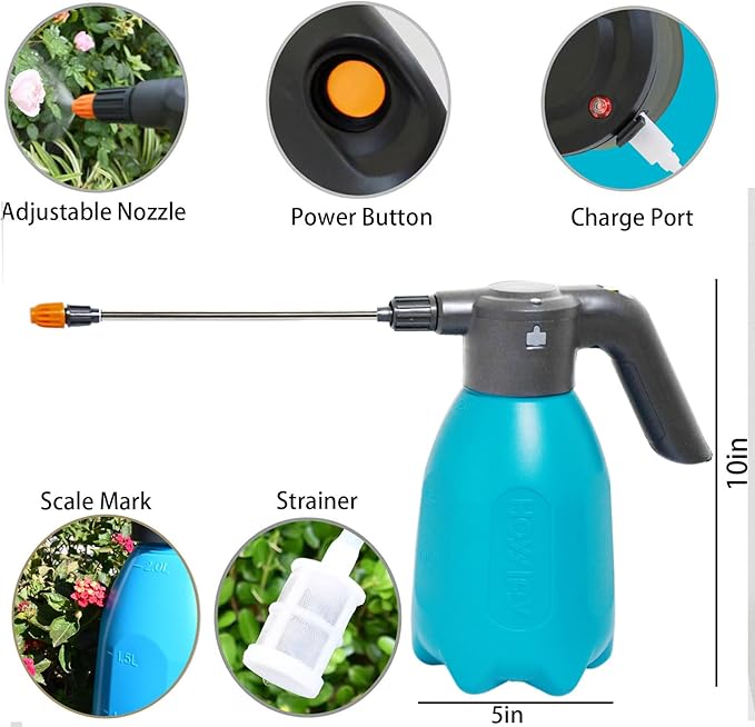 ES2-PRO Electric Spray Bottle 2L/0.5Gallon Plant MisterSpray About 30 Gallons On a Single ChargeRechargeable Battery Powered SprayerAutomatic Watering CanPump Sprayer for Indoor Plants (Blue)