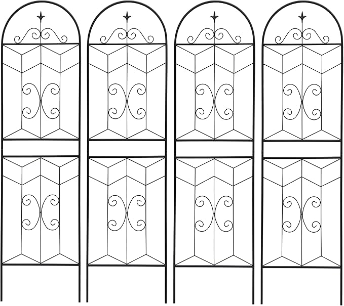 Garden Trellis Farmhouse Rustic Iron Arch Frame for Climbing Plants Heavy Duty Outdoor Metal Trellis for Garden Patio Yard Outdoor Wedding Decorations (Black A Pack of 4)
