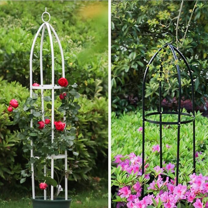 Garden Plant Support Stakes Iron Tower Obelisk Trellis Flower SupportTrellis Support Metal FrameOutdoor Lightweight Plant Tower Black Steel Tall Tower for Climbing Vines Rose and Plants(Green L)