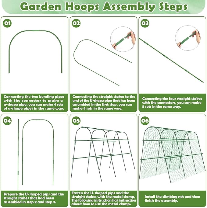Plant Climbers Cucumber Trellis with Climbing Net &amp Detachable Support Cucumber Trellis for Garden for Towel Gourd Grape Pea Cucumber Tomato(4 Arches(120cm*160cm))