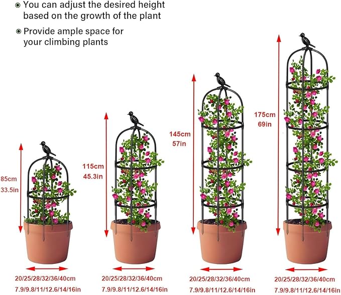 Metal Obelisk Garden Trellis Outdoor Indoor Steel Round Frame Patio Yard Rustproof Sturdy Plant Support for Climbing Vines Clematis Jasmine Vegetable Rose Flowers Stands(WhiteD16xH65in/D40xH165CM)