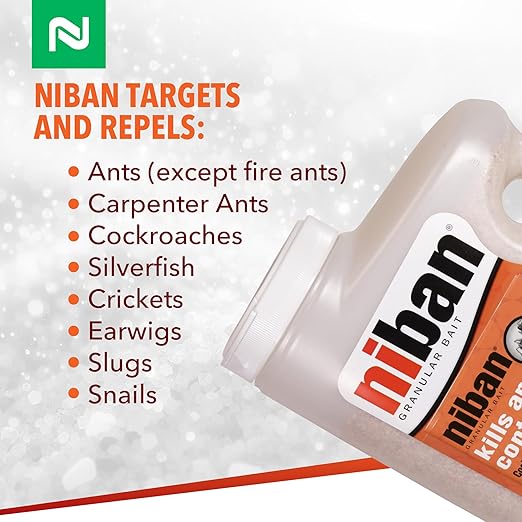 Nisus Niban Granular Bait Weather-Resistant Boric Acid Formula Ants Roaches Crickets Slugs &amp Snails Indoor/Outdoor Use 4 lbs