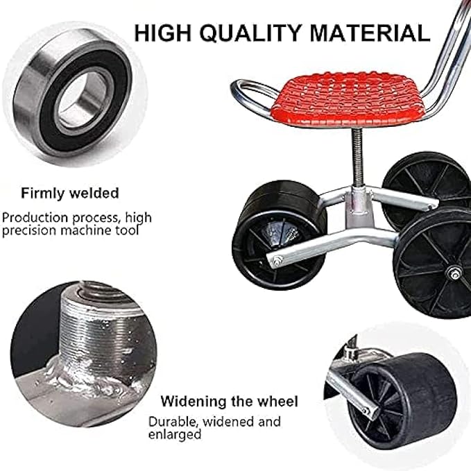 Garden Rolling Work Seat Garden Tools with Wheels 360 Degree Swivel Load 100Kg Adjustable Height for Weeding Gardening Lawn CareCGreen