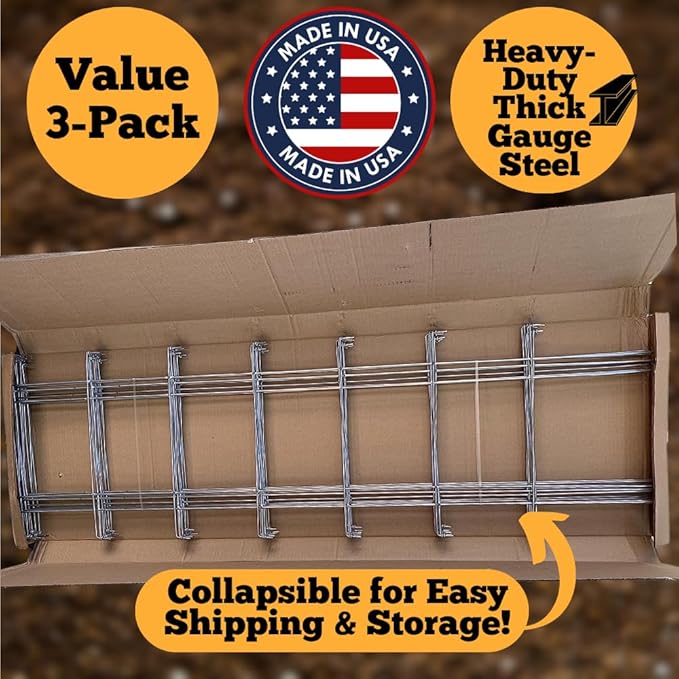 Happy Trees Large Heavy Duty Tomato Cages - Support Trellis for Climbing Vegetables and Plants - 18 x 18 x 58 - Thick Gauge Galvanized Steel Collapsible Easy Storage 3-Pack Made in USA