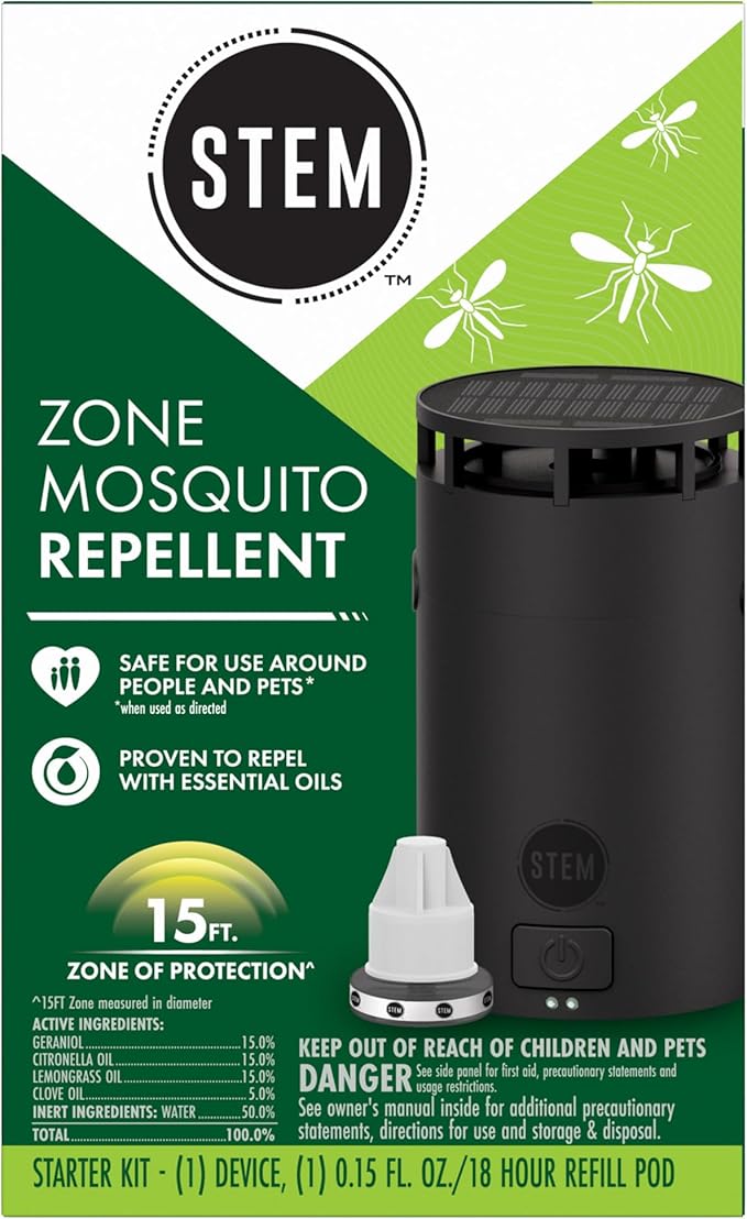 STEM Zone Mosquito Repellent Device Easy-to-Use Outdoor Insect Protection with Proven Essential Oils People and Pet Safe Solar and USB-C Charger Waterproof - Includes 1 Device &amp 1 Pod