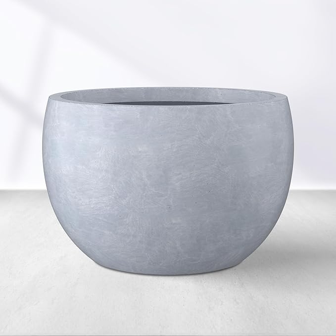 Kante 11.8 Dia Round Concrete Planter Outdoor/Indoor Large Bowl Plant Pots with Drainage Hole and Rubber Plug for Garden Patio Balcony Home Gray