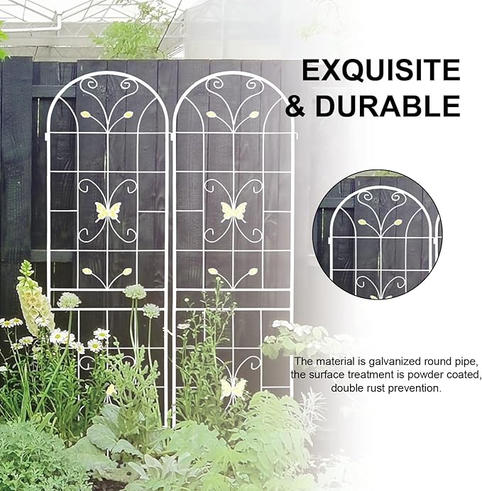 4 Pack Metal Garden Trellis 86.7 x 19.7 Rustproof Trellis for Climbing Plants Outdoor Flower Support Cream White