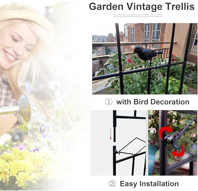 Garden Trellis Flower Stand 180cm 200cm Arched Outdoor Decoration with Bird Outdoor Rustproof Metal Support Fence for Climbing Plants Lawn Garden Backyard Patio(Size:200cm/78.7in)