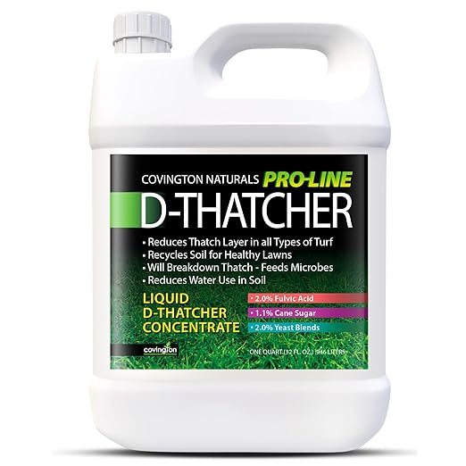 Covington PRO-LINE D-THATCHER Liquid Dethatcher (32oz) – Lawn Thatch Remover &amp Soil Softener Grass Clipping Breakdown for Healthy Lawns &amp Gardens – Dethatcher and Aerator in one Safe for Kid