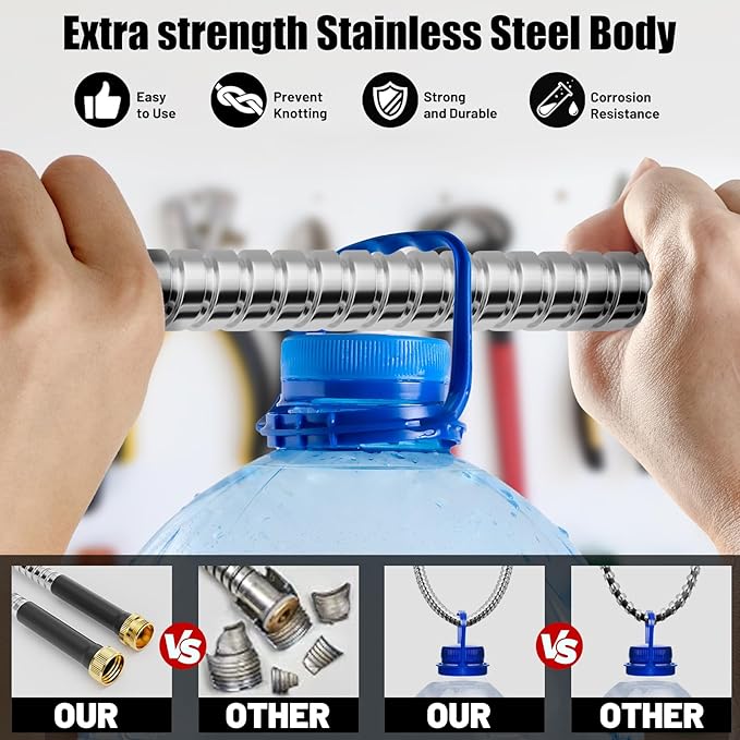 Garden Hose 75 ft Stainless Steel Metal Water Hose with Nozzle Flexible and Durable Rust Proof No-Kink Heavy Duty Leakproof 3/4'' Brass Fittings Lightweight Hose for Patio Lawn
