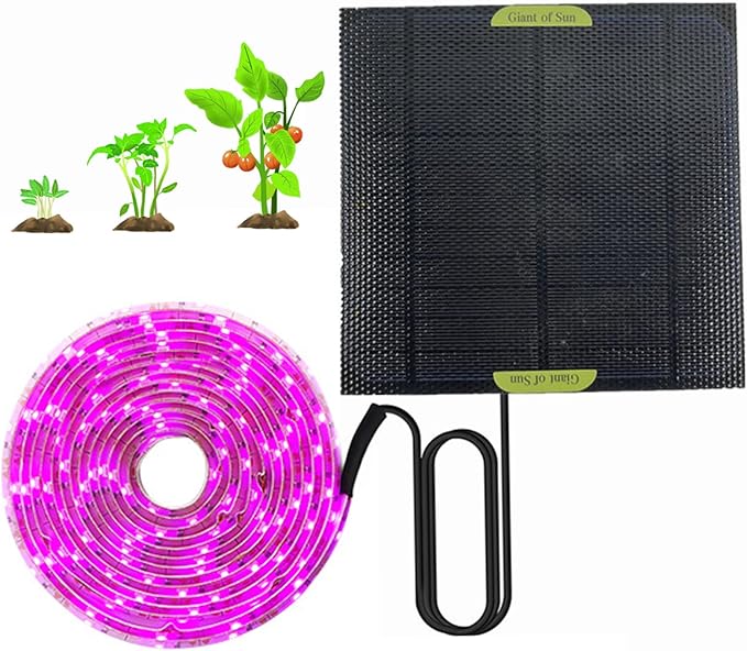Solar Powered Grow Lights 16.4ft Plant Light Strip with Solar Panel Full Spectrum Grow Lights Heat Lamp for Outdoor Indoor Garden Greenhouse Supplies...