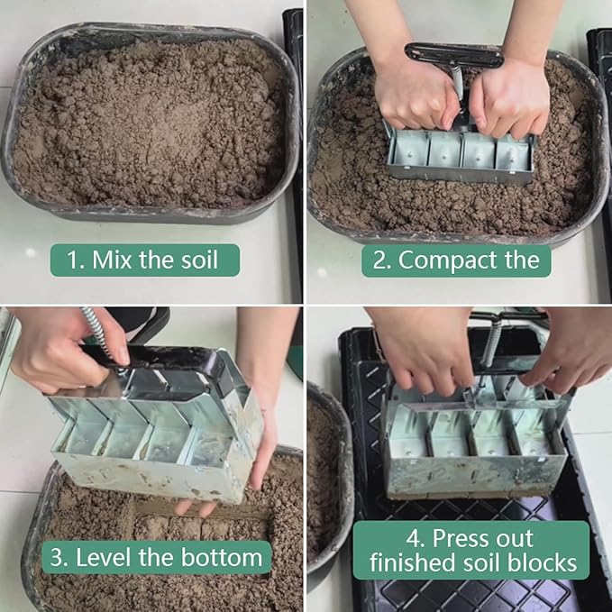 Soil Blocker 8 Cell 2 Inch Heavy-Duty Manual Soil Block Maker with Comfort Grip Handle Transplant Seed Starting Tool for Greenhouse &amp Garden