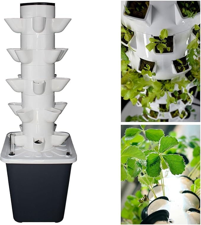 Hydroponic Grow Rack Hydroponic Grow System Tower Indoor Outdoor Home Plant Germination Kit Vertical Garden Planter Water Pump PVC Suitable for Yard S 25Holes