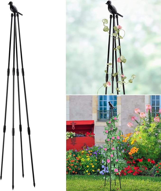 2Pack Garden Trellis for Climbing Plants OutdoorTall Plant Vine Support TowerGarden Obelisk Trellis Plant Tomato Cage for Flowers Stands Indoor Potted PlantBlack (120cm)