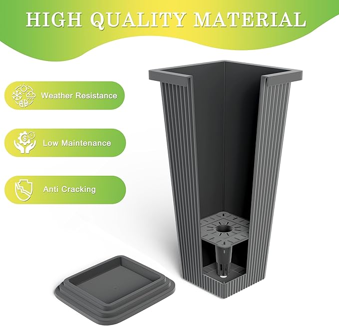 Set of 2 Tall Planters 24 Large Indoor Outdoor Flower Pots with Tray Modern Tapered Planters for Porch Patio Garden Backyard
