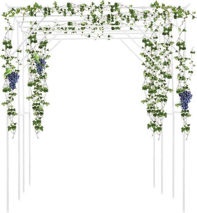 Garden Arch Trellis for Climbing Plants 90.5 Inch Tall Grape Vine TrellisPlant Support RackFruits Vegetable Beans Cucumber for Raised Bed (White)