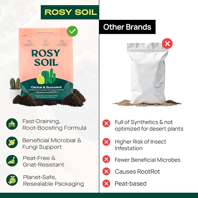 Rosy Soil Biochar Booster 8qt + Cactus &amp Succulent Potting Mix 4qt Organic Indoor Living Soil Bundle - Peat-Free Fast Draining Mix with Mycorrhizae Worm Castings &amp Biochar for Healthy Root G