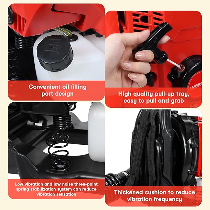 Backpack Leaf Blower 75.6CC - 4-Stroke Gas Leaf Blower with 900CFM &amp 210MPH Variable Speed Cruise Control Backpack Gas Leaf Blowers for Lawn Cleanup and Snow Removal
