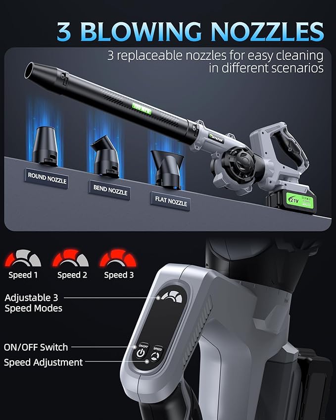 Electric Leaf Blower Cordless 900000 RPM 2 x 4.0Ah Batteries &amp Charger Handheld Leaf Blowers for Lawn Care 5 Speed Mode Portable Lightweight Grass Blower for Yard Patio Use(Dark Blue)