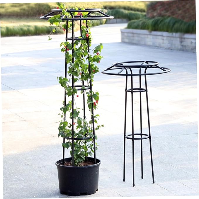 Garden Trellis for Climbing Plants Umbrella Shaped Ventilated Plant Trellis Plastic Wrapping UV Protection Metal for Potted Plant Long 57in| Cages Supports