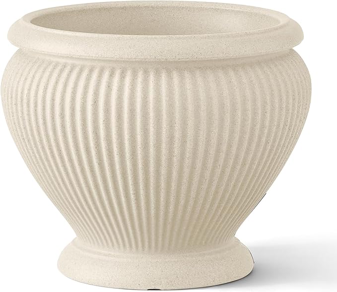 ARBORA 18 Cannes Urn Polyresin Indoor and Outdoor Planter with Classic Cream Finish - Durable Weatherproof Lightweight Large Plant Pot for Patio Garden Deck Entryway
