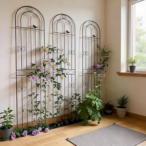 180 200 220cm Metal Decorative Garden Trellis Support Trellis for Climbing Plants Outdoor Roses Vine Cucumbers Vegetables Flower Support(220cm/86.61″)