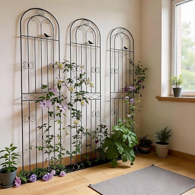 180 200 220cm Metal Decorative Garden Trellis Support Trellis for Climbing Plants Outdoor Roses Vine Cucumbers Vegetables Flower Support(200cm/78.74″)