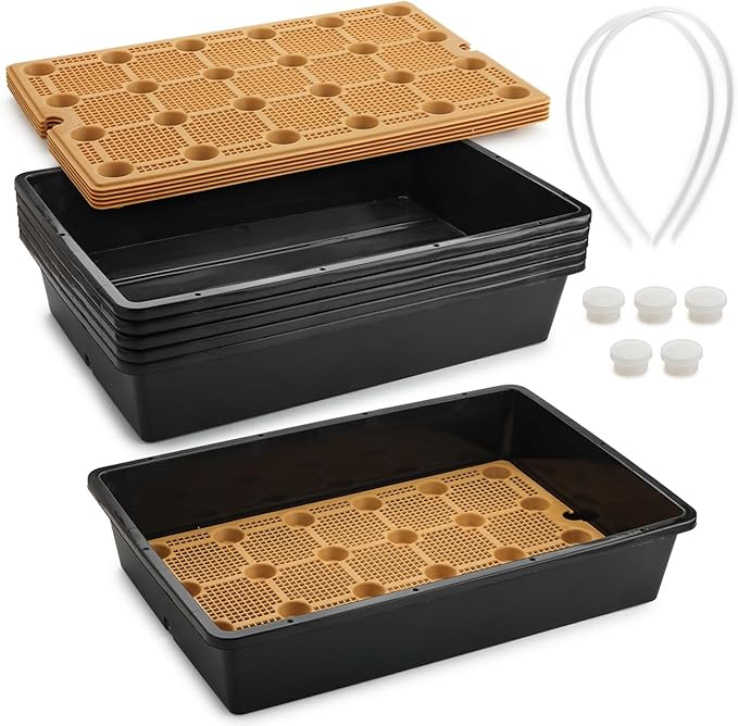 5 Pack Nursery Pots Trays with Removable Mesh Drainage Mat Plastic Seed Starter Trays (17x12x3.5) with Drainage Hole Propagation Kit for Seedlings Microgreens Plant Germination (Black)