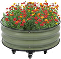 Raised Garden Bed Kits Green Metal Modular Raised Planter Box with 9*Wheels &amp Brakes &amp Gloves Outdoor Round Planter Box for Vegetables Fruits Flowers Herbs 23.62 * 11.81 inch