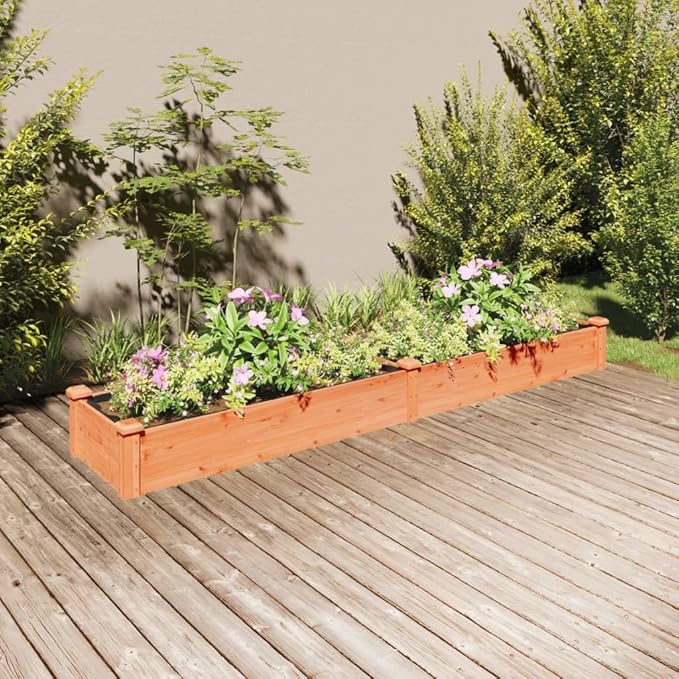 Large Garden Raised Bed Brown Solid Fir Wood Outdoor Planter for Vegetables Flowers Herbs 94.5x17.7x9.8 Inch Rectangular Garden Bed