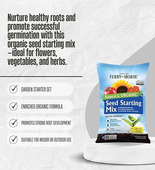 Ferry-Morse Organic Flower and Vegetable Seed Starting Mix 8 qt Bundle with Seed Starting Peat Pots &amp Hand Transplanter – Nurtures Strong Roots and Healthy Seedlings – Gift Set (5 Items)