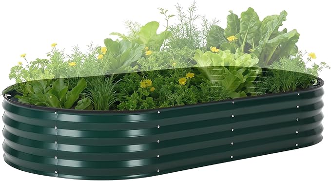 Galvanized Raised Garden Bed Kit with Corrosion-Resistant Steel – Oval Planter Box for Vegetables Flowers &amp Herbs – Durable Reinforced Easy To Assembly – Includes Zippered PVC Cover Green