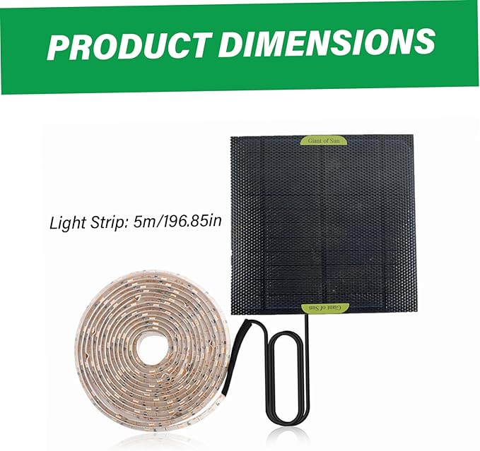 Solar Powered Grow Lights 16.4ft Plant Light Strip with Solar Panel Full Spectrum Grow Lights Heat Lamp for Outdoor Indoor Garden Greenhouse Supplies...