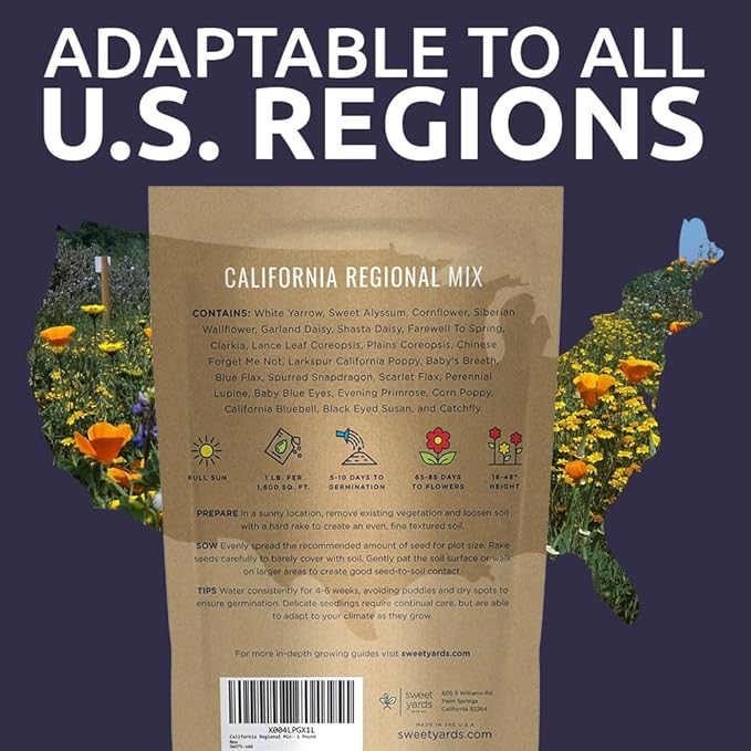California Natives Mix - Bulk 1 Pound Bag - Over 120000 Native Seeds - Open Pollinated and Non GMO
