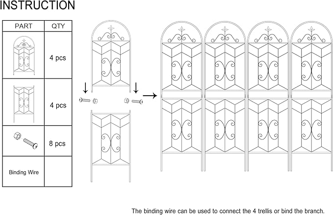 Outdoor Metal Garden Trellis 71'' x 19.7'' Rustproof Garden Arch for Climbing Plants and Flower Support Suitable for Vegetables Roses Morning Glory Cucumbers (4 Pack)