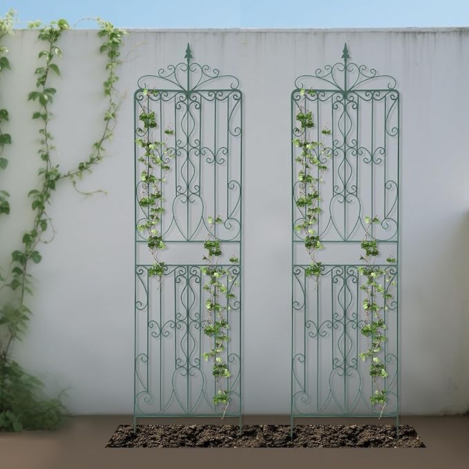 2 Pack Metal Garden Trellis for Climbing Plants Outdoor Fence Plant Support Trellis for Flower and Vagetable 25.6'' W X 93'' H Garden Decorative Trellis-Silver