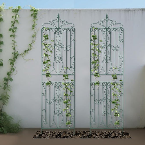 2 Pack Metal Garden Trellis for Climbing Plants Outdoor Fence Plant Support Trellis for Flower and Vagetable 25.6'' W X 93'' H Garden Decorative Trellis-Silver