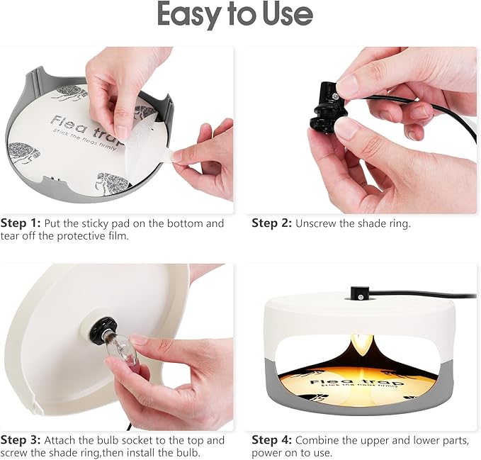 Flea Traps for Inside Your Home 4 Pack Original Indoor Flea Light Bed Bug Killer w/ 12 Sticky Pads &amp 12 Light Bulb Refills Replacement Odorless Insect Infestation Treatment Trap Lamp for Kid Pet