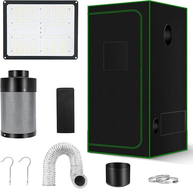 MELONFARM Grow Tent Complete System 2x2 Schedule Full Spectrum 100W LED Grow Light &amp Grow Tent Kit 24x24x48 4 Adjustable Ventilation Kit Noise-reducing Rubber Duct Connector