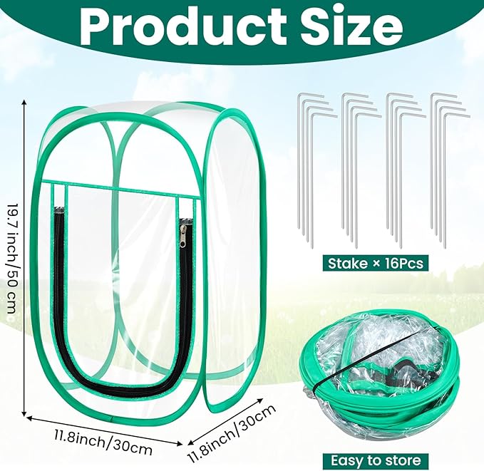 Nuanchu Pop up Mini Greenhouse Cover PVC Clear Small Greenhouse with Nails 12 x 12 x 20 Inch Portable Plant Flowers Sunshine Tent Room for Indoor Outdoor Gardening(4 Pack)