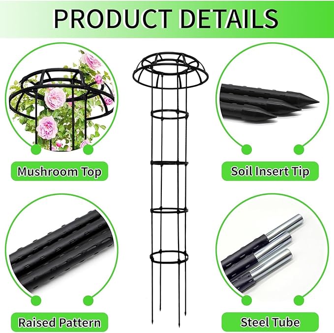 Garden Trellis - Mushroom Top Trellis | Plant Trellis for Potted Plants | Flower Vegetables Cage Rack | Small Tower Obelisk | Plant Stake for Flower | Plant Trellis Support for Potted Houseplant Vine