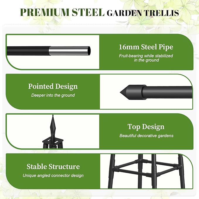 4 FT Obelisk Trellis for Climbing PlantsGarden Trellis with Extra Thickened Plastic-Coated Metal Pipes Outdoor &amp Indoor Garden Support for Potted Plants Black
