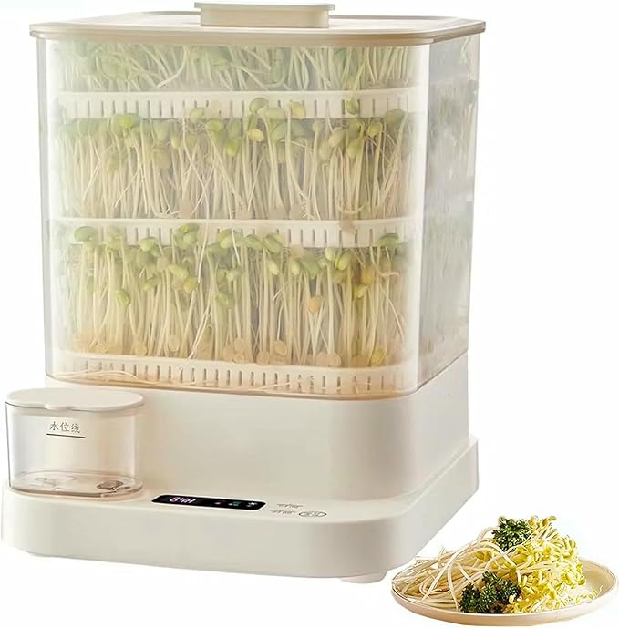 Automatic Bean Sprouts Machine 3 Layer Home Smart Sprouting Tray 360° Automatic Spray 4 Seasons Planting 1.5l Water Tank Led Display for Radish Wheatg